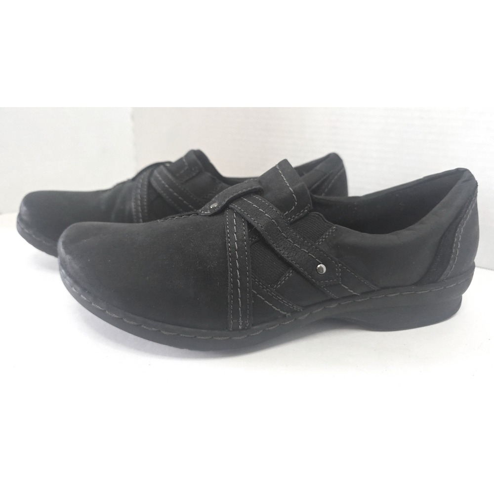 Clarks Artisan Black Nubuck Leather Slip On Loafers Cross Strap Shoes SZ‎ 11